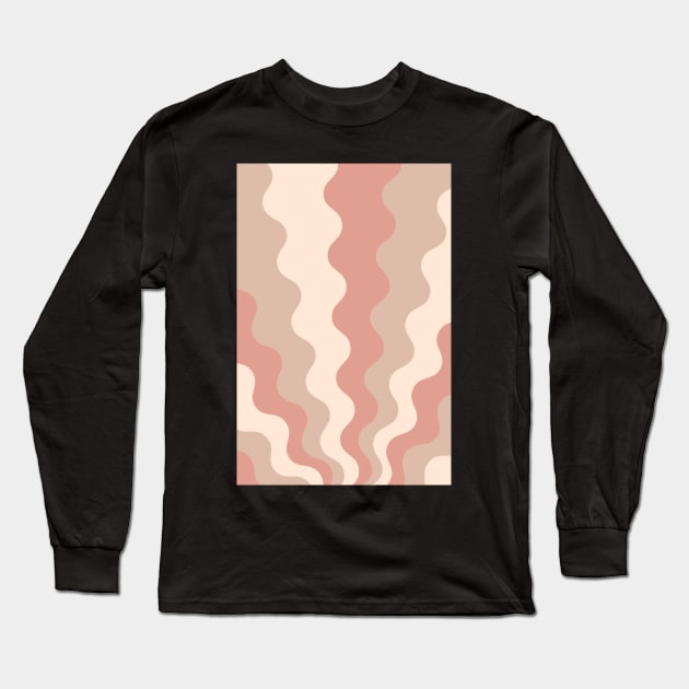 70s Retro Groovy Lines Seamless Pattern Peach, Pink and Beige Long Sleeve T-Shirt by tramasdesign